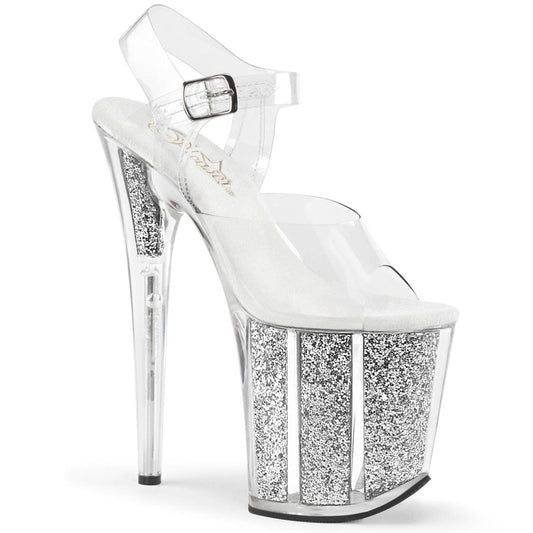 FLAMINGO-808G Clear/Silver Glitter Platform Sandal Pleaser US Size (Women's): 5