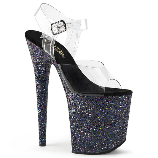 FLAMINGO-808LG Clear/Black Multi Glitter Platform Sandal Pleaser US Size (Women's): 5