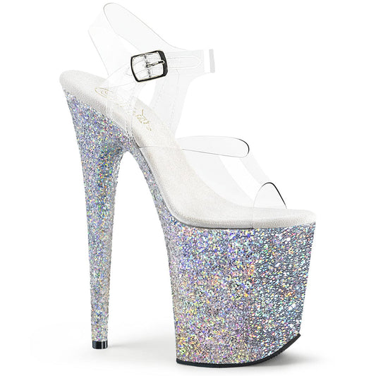 FLAMINGO-808LG Clear/Silver Multi Glitter Platform Sandal Pleaser US Size (Women's): 5