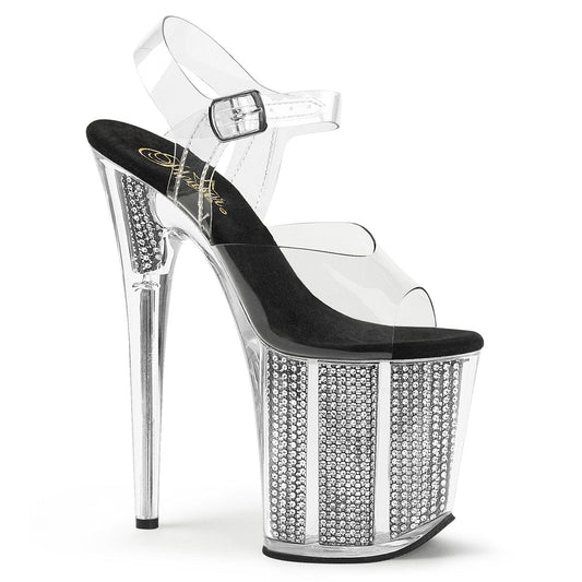 FLAMINGO-808SRS Clear/Black Simulated Rhinestones Platform Sandal Pleaser US Size (Women's): 5