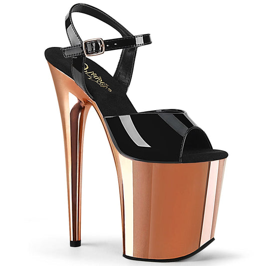 FLAMINGO-809 Black Patent/Rose Gold Chrome Platform Sandal Pleaser US Size (Women's): 5