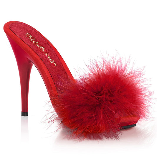 POISE-501F Red Satin-Marabou Fur/Red CURRENT Fabulicious US Size (Women's): 6