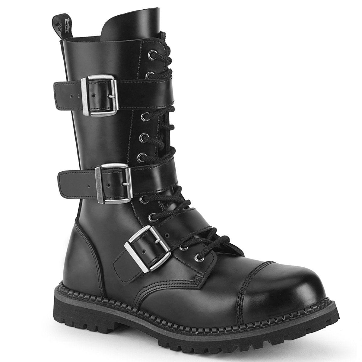 RIOT-12BK Black Leather Ankle Boot Demonia US Size (Unisex/Men's): 4