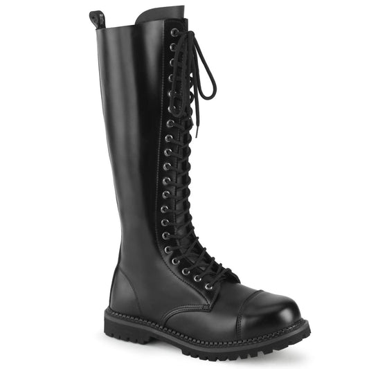 RIOT-20 Black Leather Knee Boot Demonia US Size (Unisex/Men's): 4