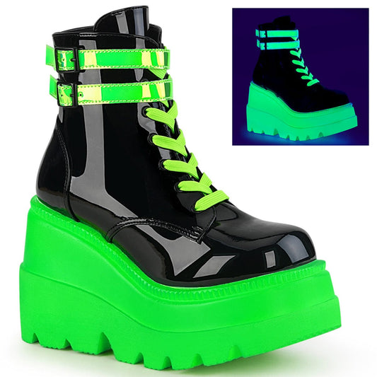 SHAKER-52 Black Patent -UV Neon Green Ankle Boot Demonia US Size (Women's): 5