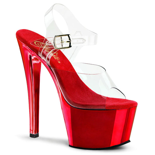 SKY-308 Clear/Red Chrome Platform Sandal Pleaser US Size (Women's): 5