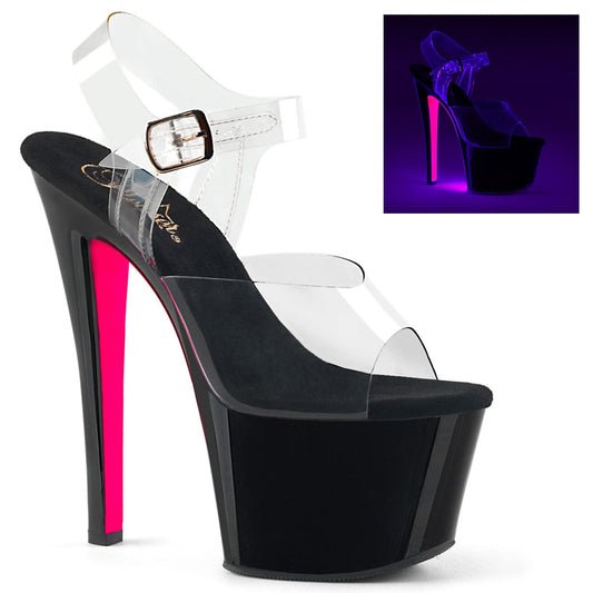 SKY-308TT Clear/Black-Neon Pink Platform Sandal Pleaser US Size (Women's): 5