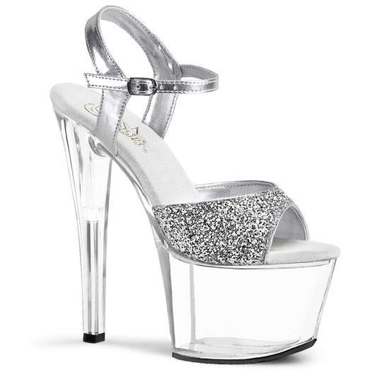 SKY-310 Silver Glitter/Clear Platform Sandal Pleaser US Size (Women's): 5