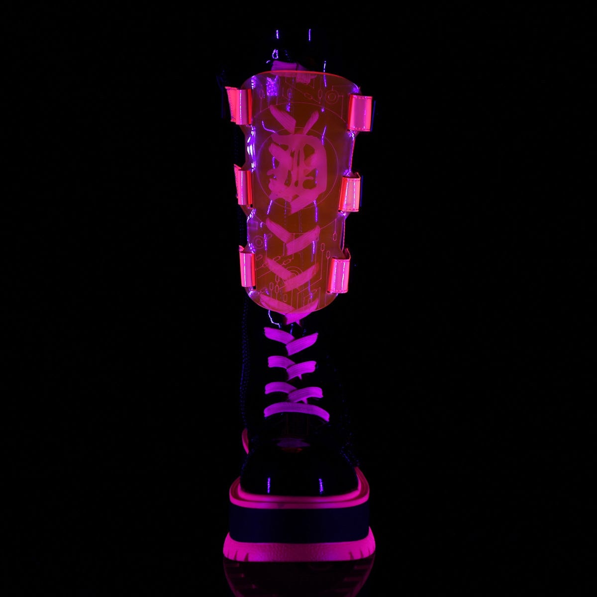 SLACKER-156 Black Patent-UV Neon Pink Mid-Calf Boot Demonia US Size (Women's): 6