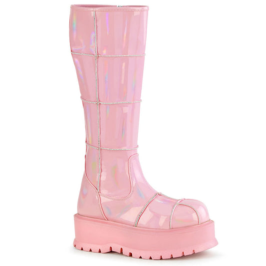 SLACKER-230 Baby Pink Hologram Patent Knee Boot Demonia US Size (Women's): 6