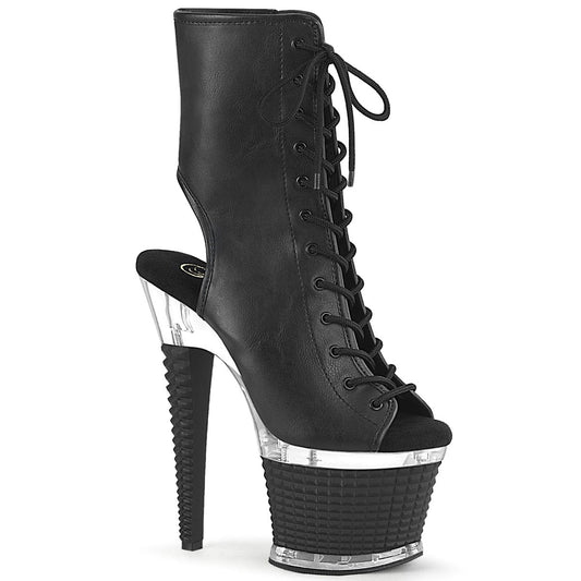 SPECTATOR-1016 Black Faux Leather/Clear-Black Matte Ankle Boot Pleaser US Size (Women's): 6