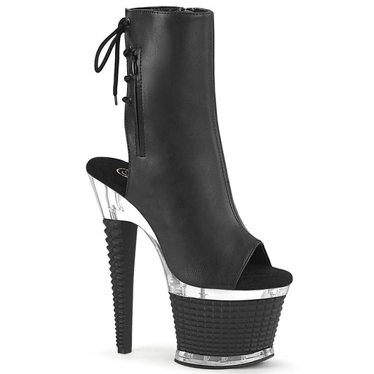 SPECTATOR-1018 Black Faux Leather/Clear-Black Matte Ankle Boot Pleaser US Size (Women's): 6