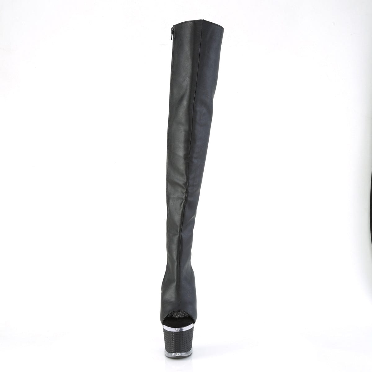 SPECTATOR-3019 Black Faux Leather/Clear-Black Matte Thigh Boot Pleaser US Size (Women's): 6