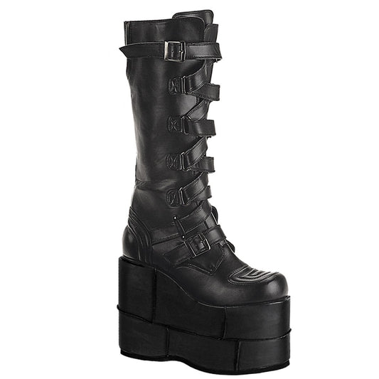 STACK-308 Black Vegan Leather Knee Boot Demonia US Size (Unisex/Men's): 4