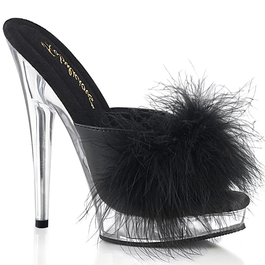 SULTRY-601F Black Pu-Marabou Fur/Clear NEW Fabulicious US Size (Women's): 5