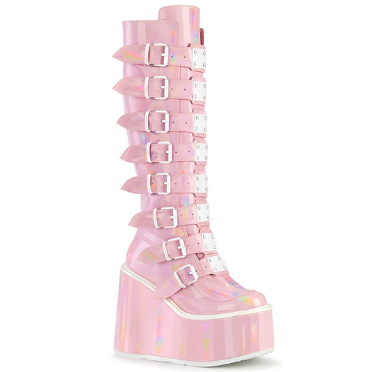 SWING-815 Baby Pink Hologram Knee Boot Demonia US Size (Women's): 6