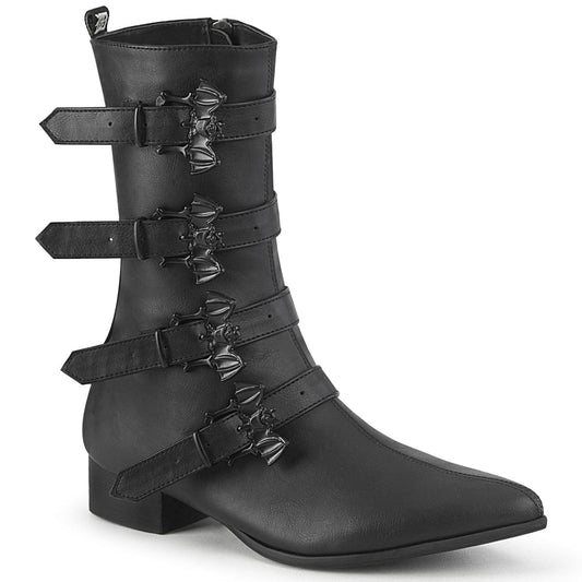 WARLOCK-110-B Black Vegan Leather Mid-Calf Boot Demonia US Size (Unisex/Men's): 4