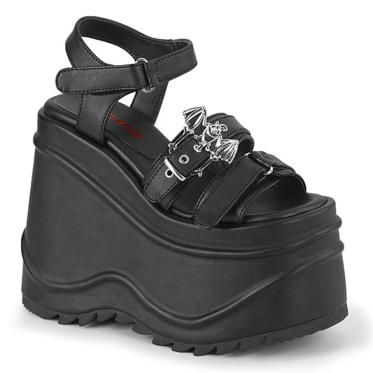 WAVE-13 Black Vegan Leather Sandal Demonia US Size (Women's): 6