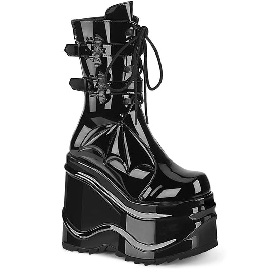 WAVE-150 Black Patent Mid-Calf Boot Demonia US Size (Women's): 6