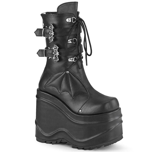 WAVE-150 Black Vegan Leather Mid-Calf Boot Demonia US Size (Women's): 6