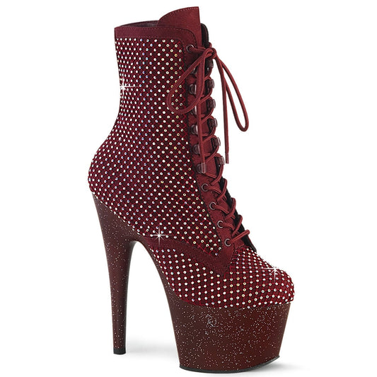 ADORE-1020RM Burgundy Faux Suede-Rhinestones Mesh/Burgundy Mat Pleaser US Size (Women's): 5