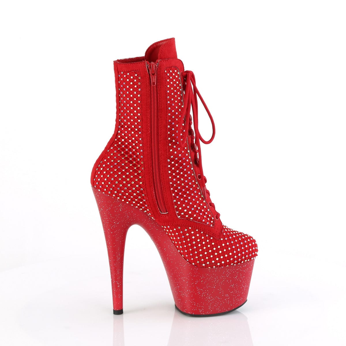 ADORE-1020RM Red Faux Suede-Rhinestones Mesh/Red Matte Pleaser US Size (Women's): 5