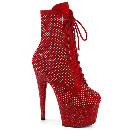 ADORE-1020RM Red Faux Suede-Rhinestones Mesh/Red Matte Pleaser US Size (Women's): 5