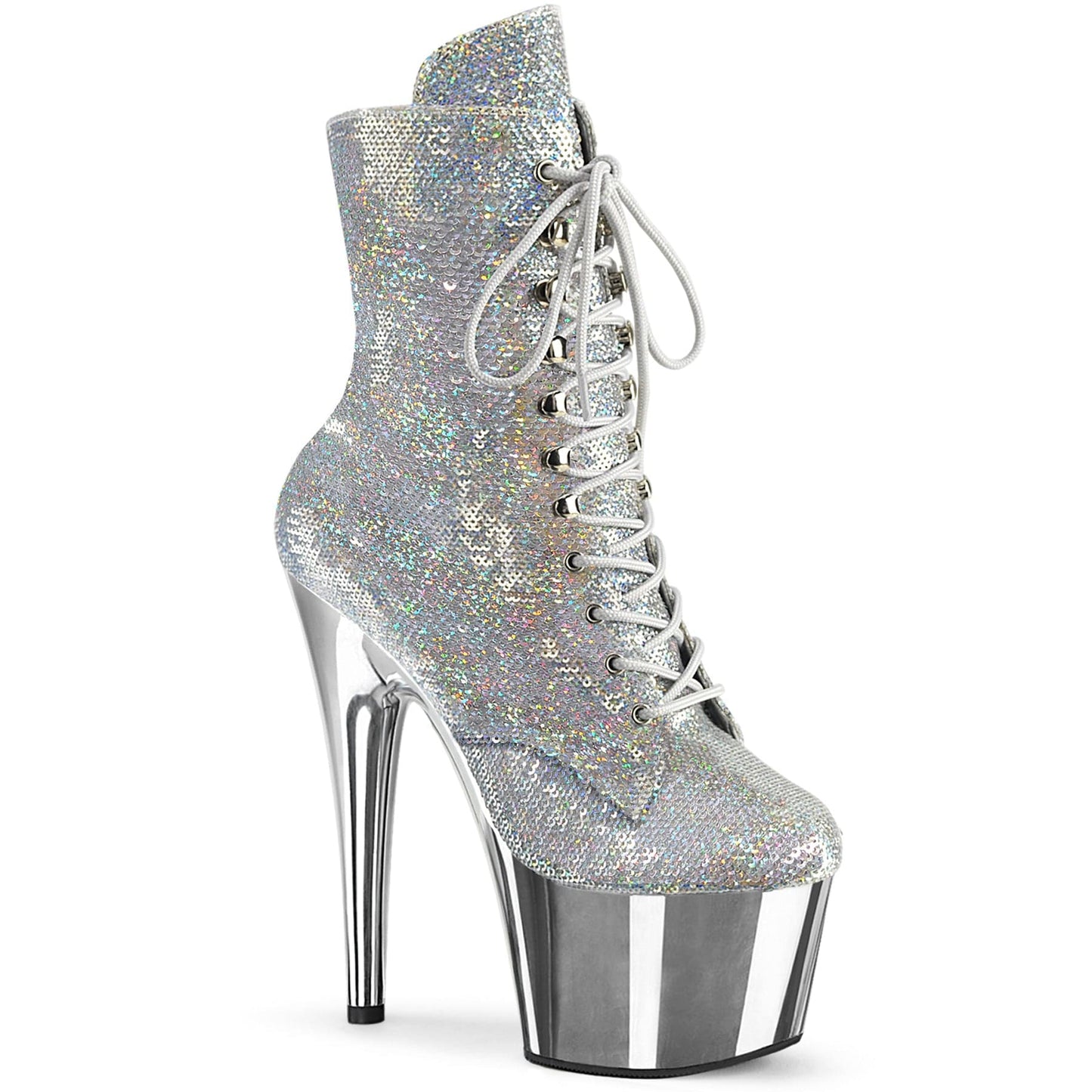 ADORE-1020SQ-02 Silver Hologram Sequins/Silver Chrome Pleaser US Size (Women's): 5