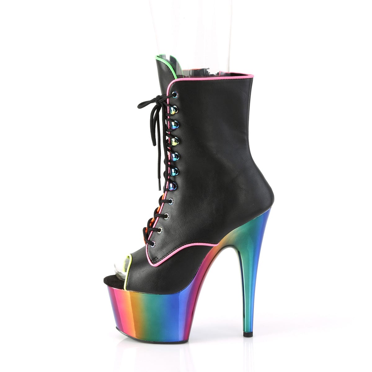 ADORE-1021RC-02 Black Faux Leather/Rainbow Chrome Ankle Boot Pleaser US Size (Women's): 5