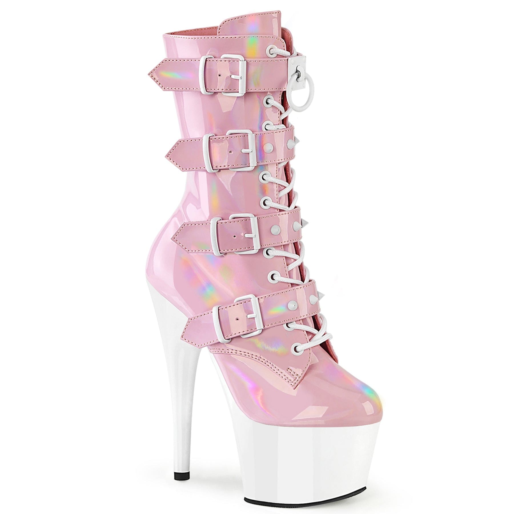 ADORE-1046TT Baby Pink Hologram Patent/White Pleaser US Size (Women's): 5