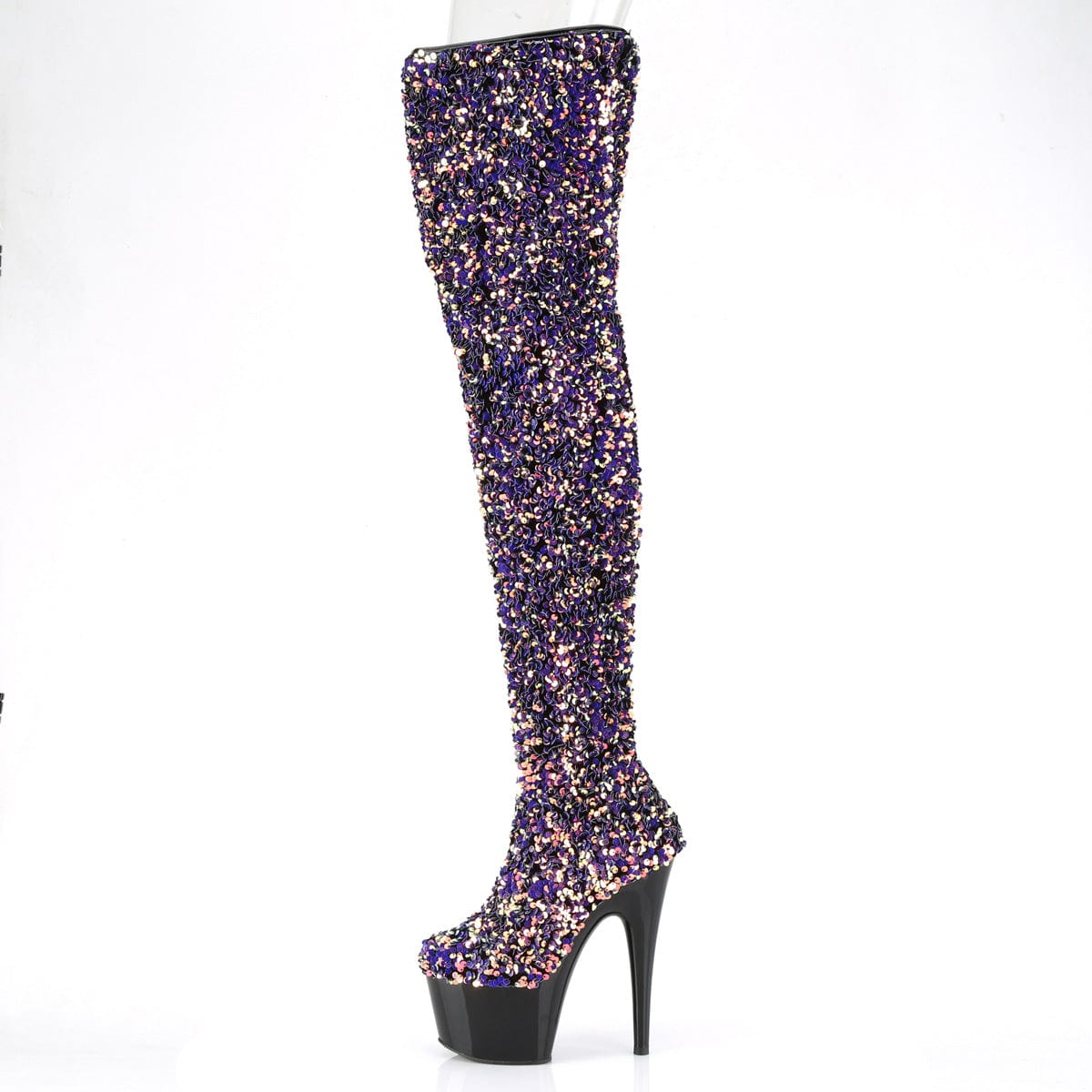 ADORE-3020 Purple Multi Sequins/Black Boot Pleaser US Size (Women's): 5