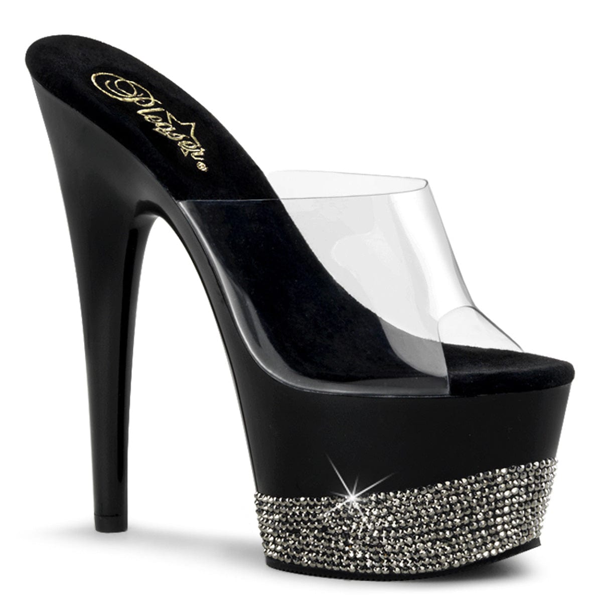 ADORE-701-3 Clear/Black-Pewter Rhinestones Slide Pleaser US Size (Women's): 5