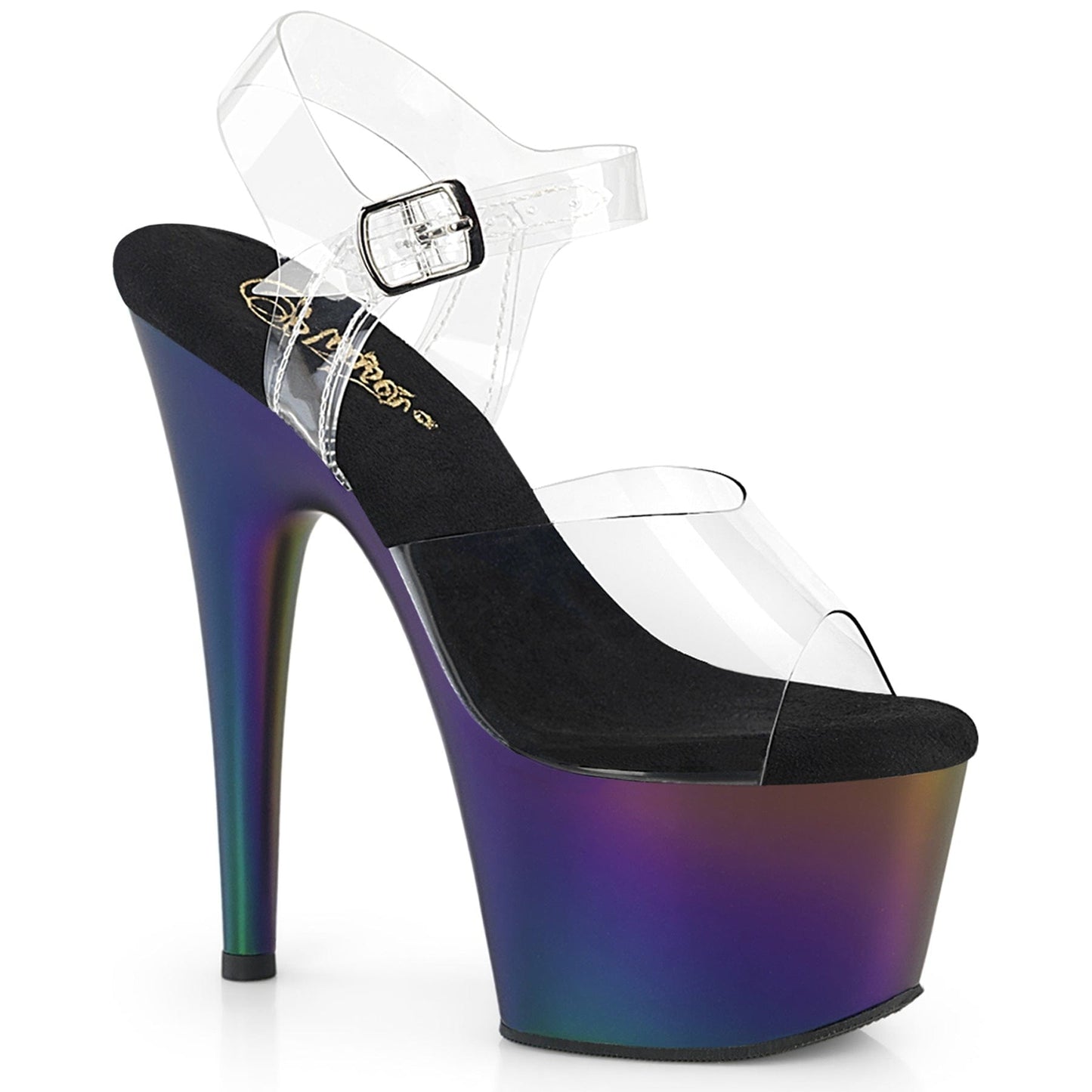 ADORE-708MCH Clear/PurpLeather-Green Matte Chrome Pleaser US Size (Women's): 5