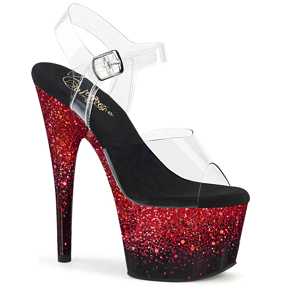 ADORE-708SS Clear/Black-Red Glitter Pleaser US Size (Women's): 5