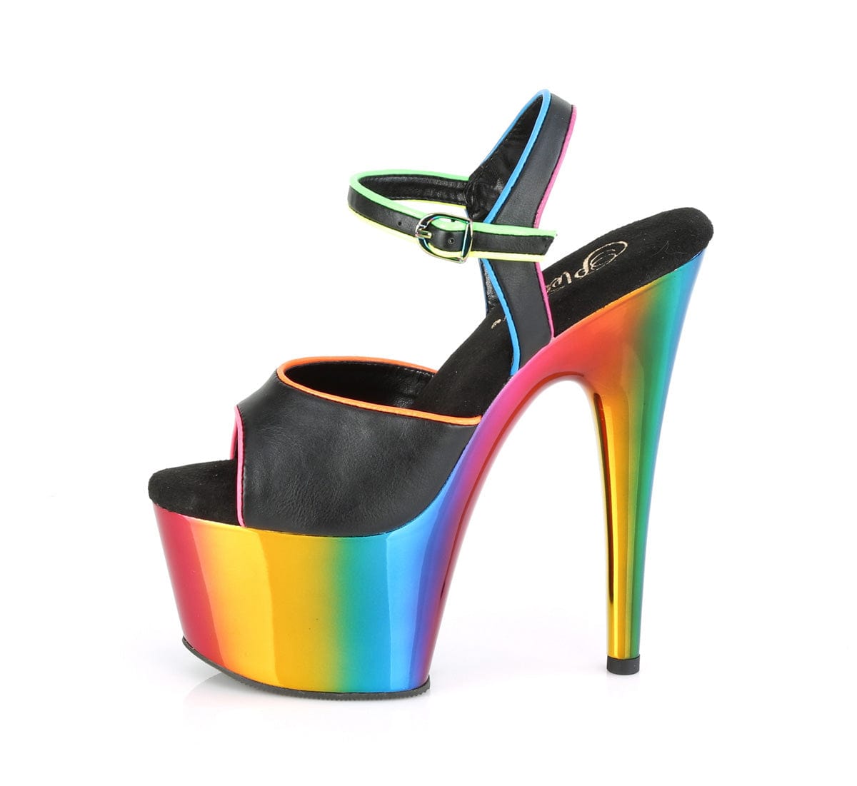 ADORE-709RC-02 Black Faux Leather/Rainbow Chrome Platform Sandal Pleaser US Size (Women's): 5