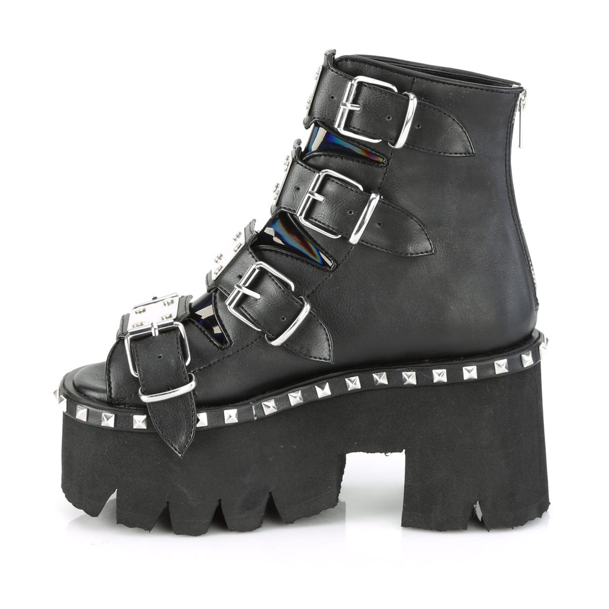 ASHES-70 Black Vegan Leather & Hologram Ankle Boot Demonia US Size (Women's): 6