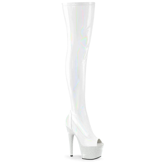 BEJEWELED-3011-7 White Stretch Hologram Patent/White Rhinestones Pleaser US Size (Women's): 5