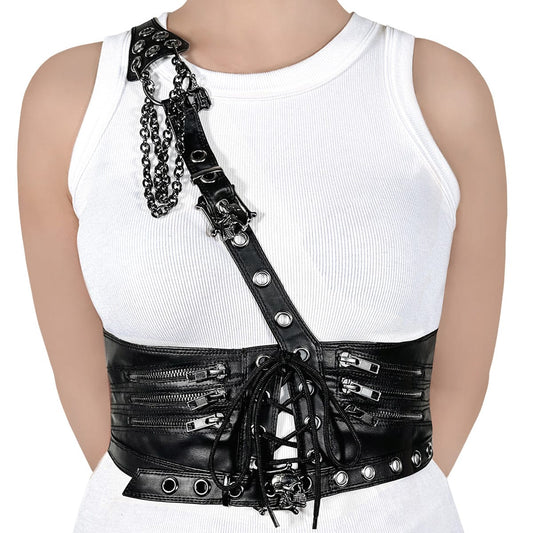 DA-105 Black Stretch Faux Leather Waist Harness Demonia US Size (Women's): S-M