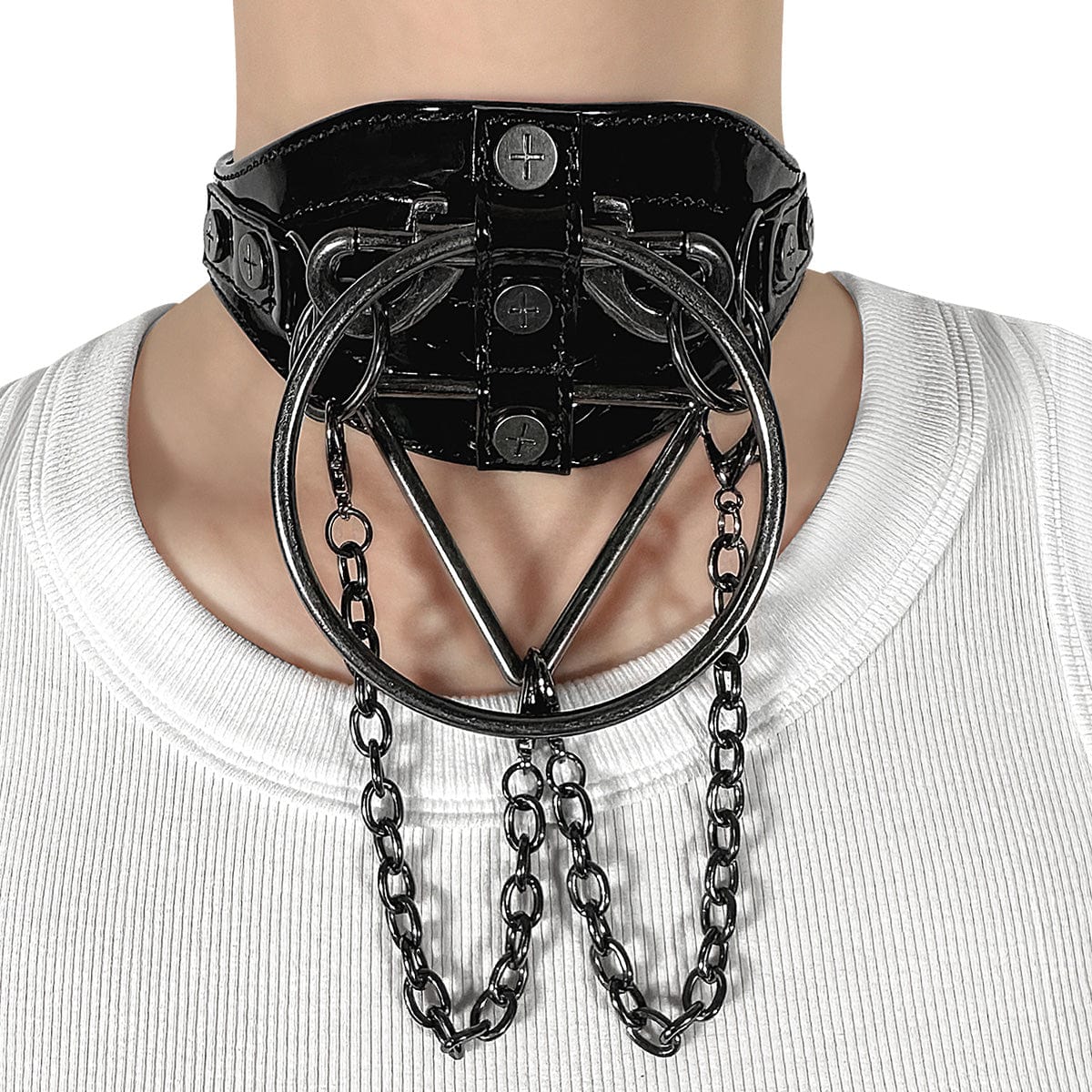 DA-205 Black Patent Faux Leather Choker Demonia US Size (Women's): ONE SIZE