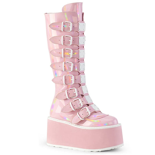 DAMNED-318 Baby Pink Hologram Patent Demonia US Size (Women's): 6