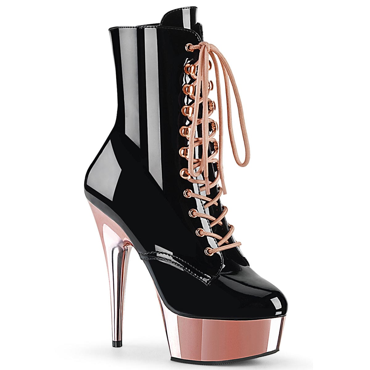 DELIGHT-1020 Black Patent/Rose Gold Chrome Ankle Boot Pleaser US Size (Women's): 5