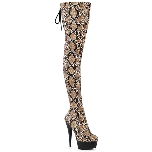 DELIGHT-3008SP-Boot Tan-Brown Snake Print/Black Matte Pleaser US Size (Women's): 5