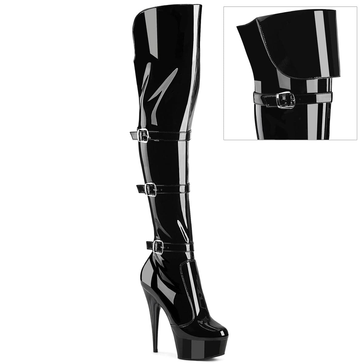 DELIGHT-3018 Black Stretch Patent/Black Pleaser US Size (Women's): 5