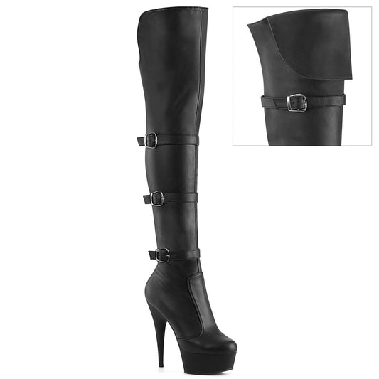 DELIGHT-3018 Black Stretch Faux Leather/Black Matte Pleaser US Size (Women's): 5