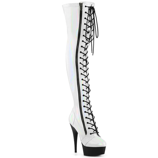 DELIGHT-3029 White Stretch Hologram Patent/Black Matte Pleaser US Size (Women's): 5