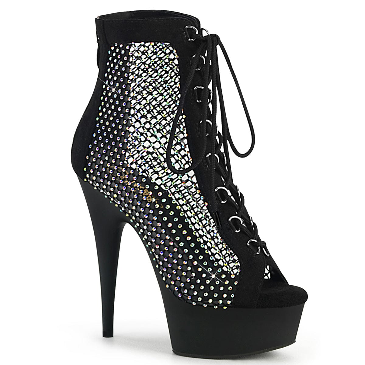 DELIGHT-600-33RM Black Faux Suede-Rhinestones Mesh/Black Matte Pleaser US Size (Women's): 5