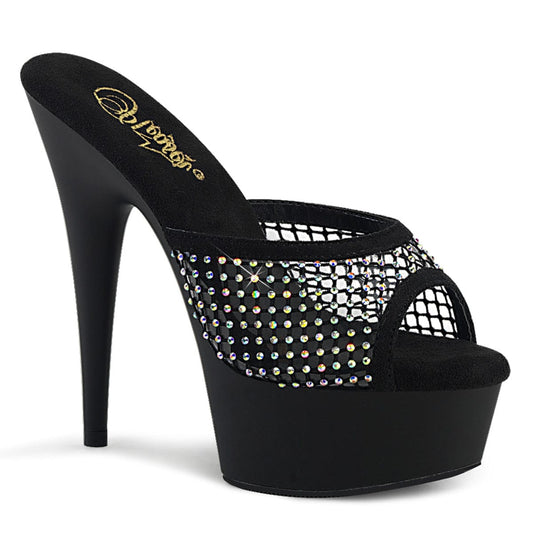 DELIGHT-601-6RM Black Faux Suede-Rhinestones Mesh/Black Matte Pleaser US Size (Women's): 5