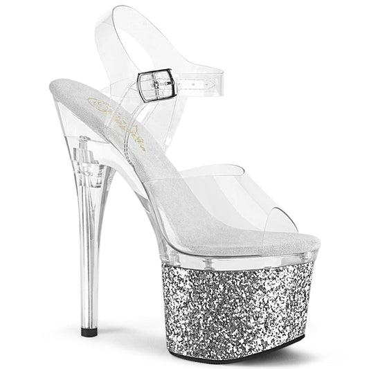 ESTEEM-708LG Clear/Clear-Silver Glitter Pleaser US Size (Women's): 5