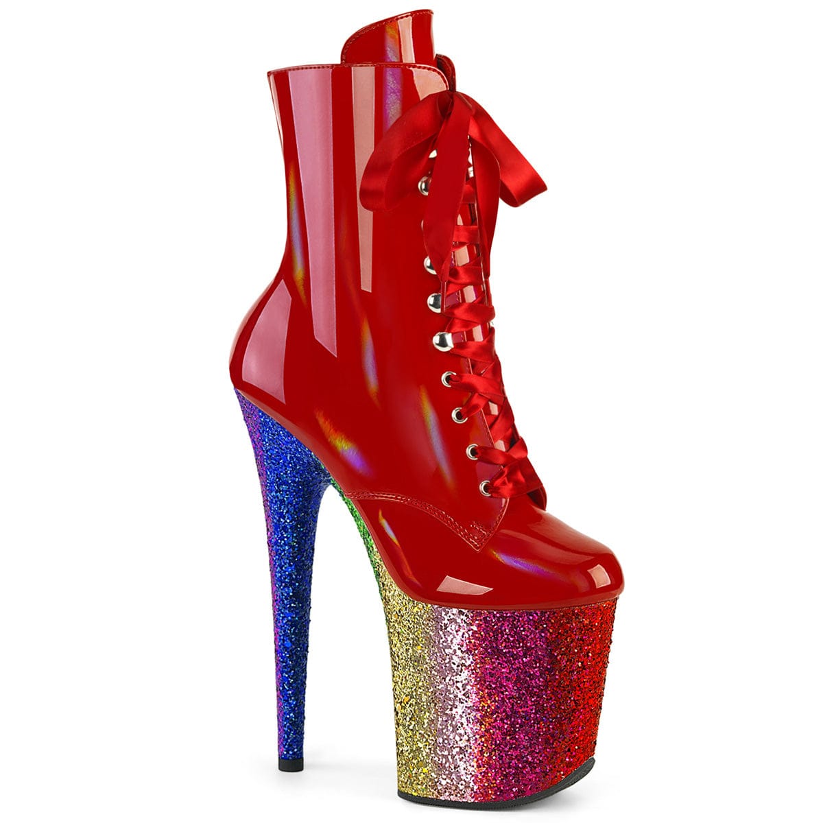 FLAMINGO-1020HG Red Hologram Patent/Rainbow Glitter Pleaser US Size (Women's): 5