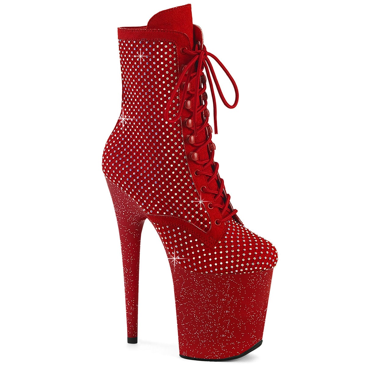 FLAMINGO-1020RM Red Faux Suede-Rhinestones Mesh/Red Matte Pleaser US Size (Women's): 5